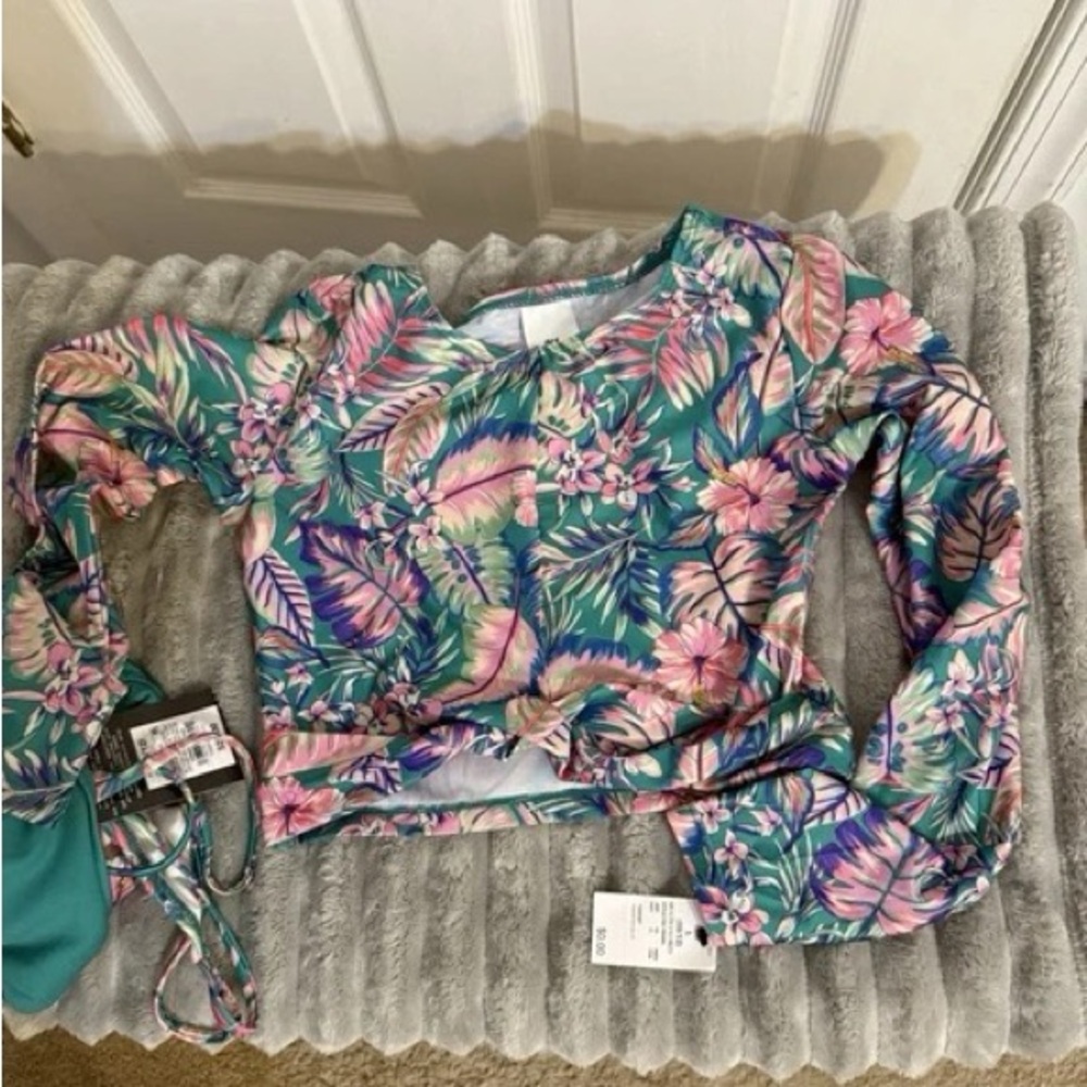 Art Class Pink and Green Tropical Bikini Swimwear